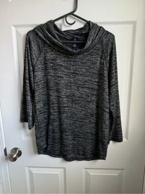 Gap Gray Black Knit Cowl Neck Pullover Sweater L 3/4 Sleeve